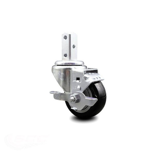 Service Caster 3.5 Inch Black Polyurethane Wheel Swivel 7/8 Inch Square Stem Caster with Brake SCC-SQ20S3514-PPUB-BLK-TLB-78 - main